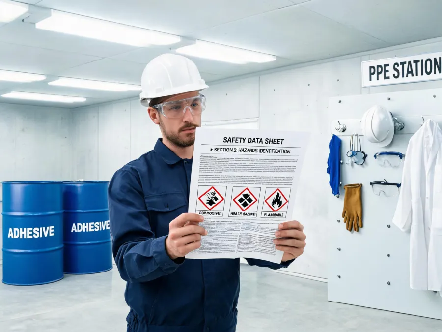 Technician reviewing SDS